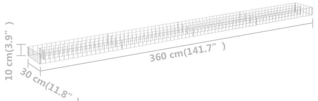 Canteiro elevado/cesto gabião 360x30x10 cm aço galvanizado
