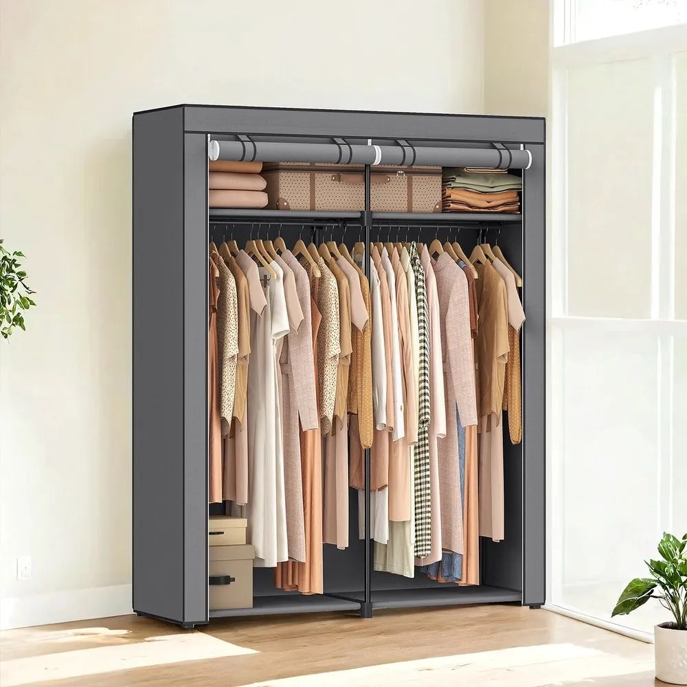 Guarda-roupa com 2 varões, arrumação para roupa 140 x 43 x 174 cm cinza