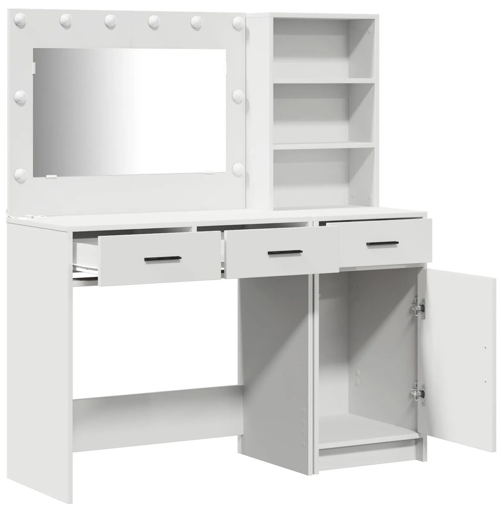 Conjunto de Mesa de Maquiagem 2 Peças com LED em Madeira Branca