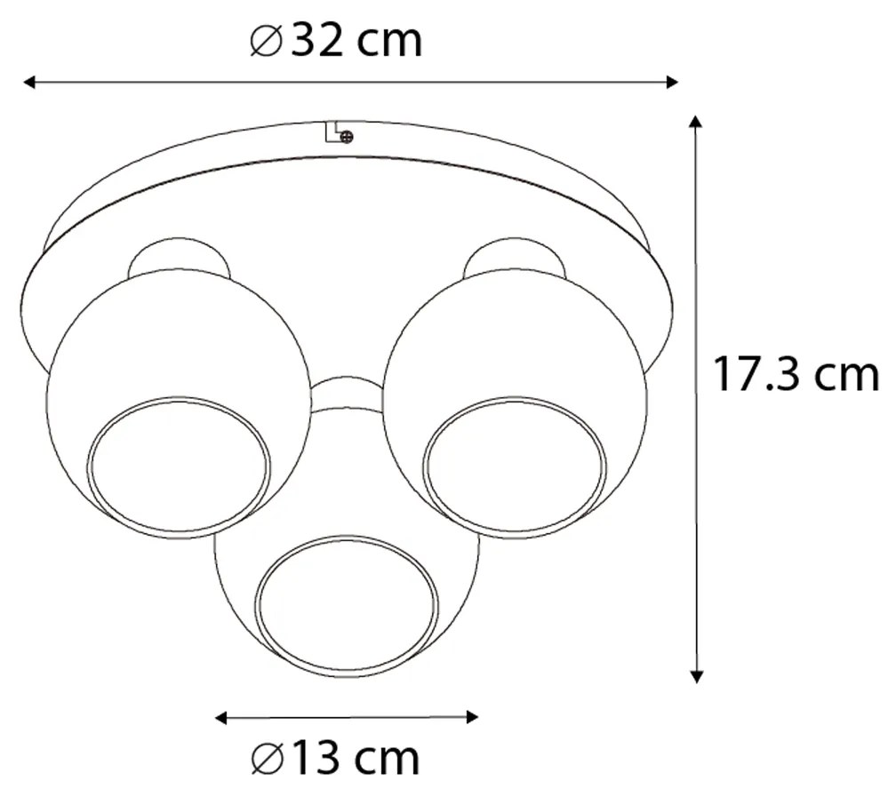 LED Plafon Inteligente Preto com Vidro Fumado 3-Luzes Incl. WiFi A60 - Vidro Art Deco