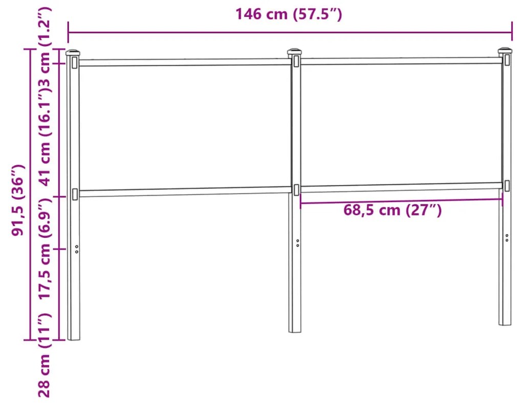 Cabeceira de cama 140 cm derivados madeira/aço carvalho sonoma