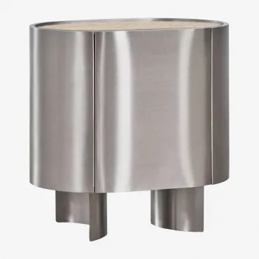 Mesa De Cabeceira 50x35 Cm Em Aço Inoxidável Luena Travertine - Sklum
