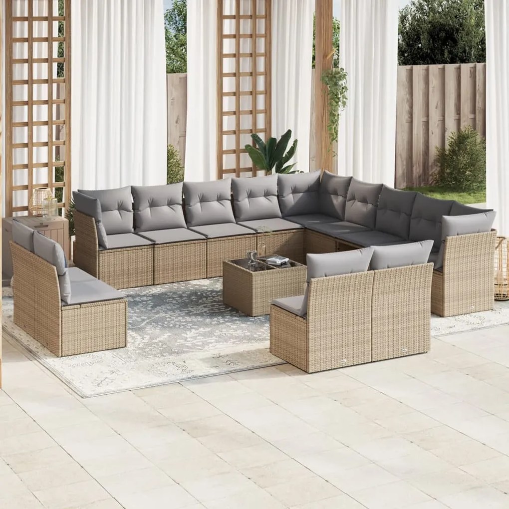 vidaXL 14 pcs conjunto de sofás p/ jardim com almofadões vime PE bege