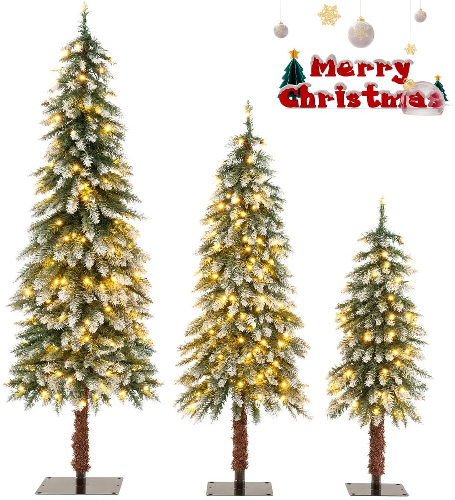 Conjunto de 3 árvores de Natal de 90/120/150 cm com luzes LED brancas quentes e ramos em PVC Verdes