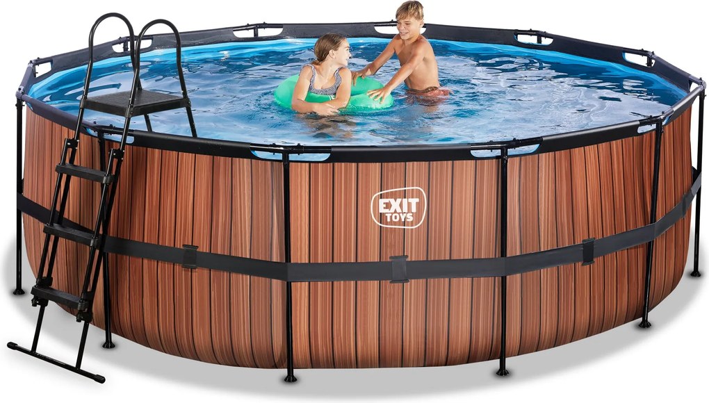 Piscina redonda Wood ø427x122cm com bomba de filtragem -Castanha