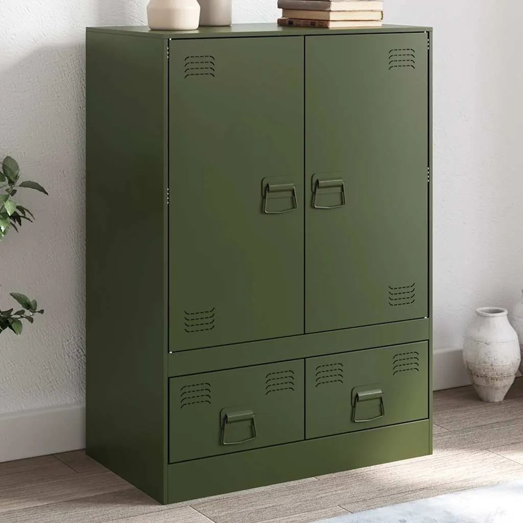 vidaXL Aparador alto 67x39x95 cm aço verde azeitona