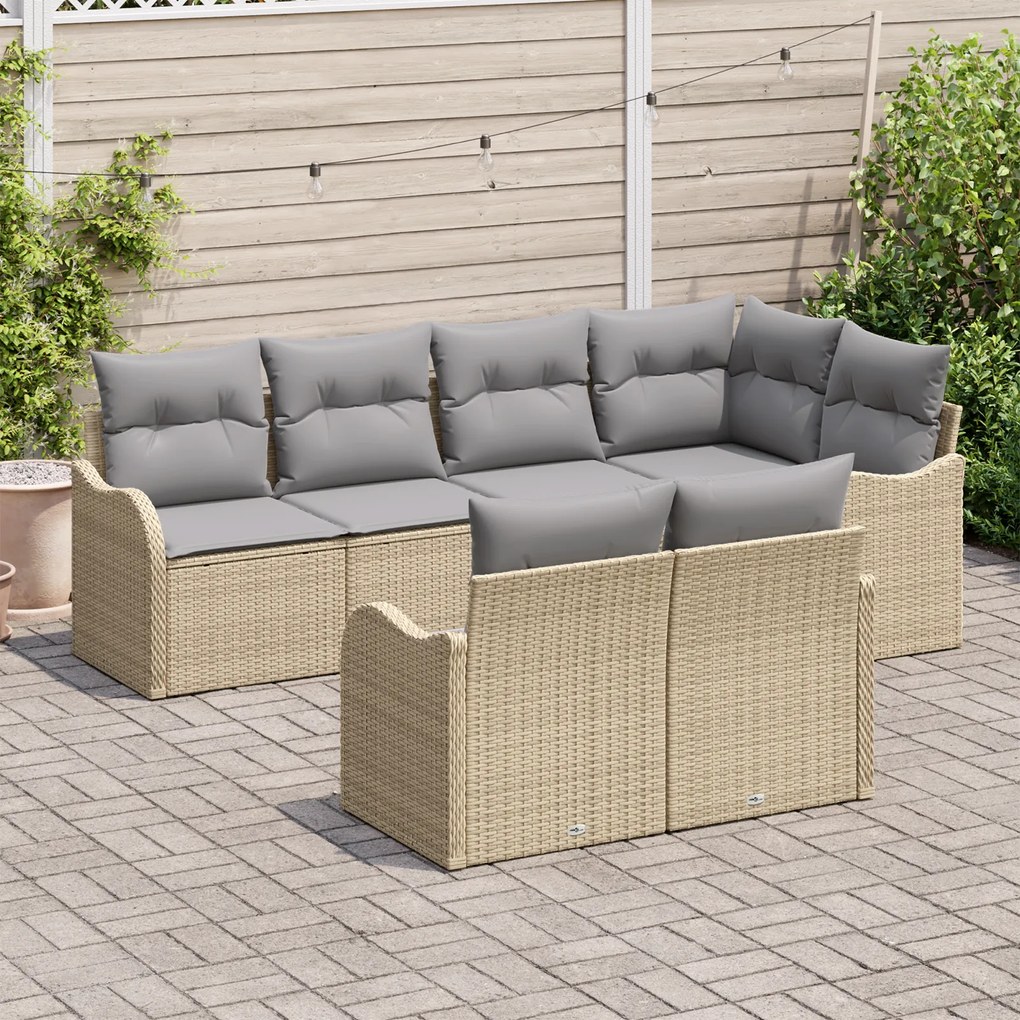 Conjunto de Sofá de Jardim vidaXL de 7 Peças com Almofadas de Rattan B