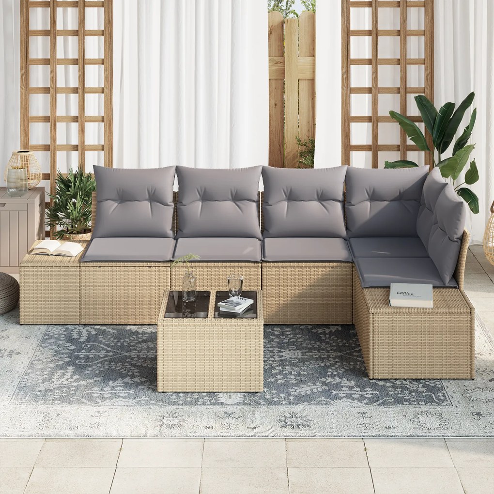 Conjunto de Sofás de Jardim de 6 peças com Almofadas de Rattan Preto