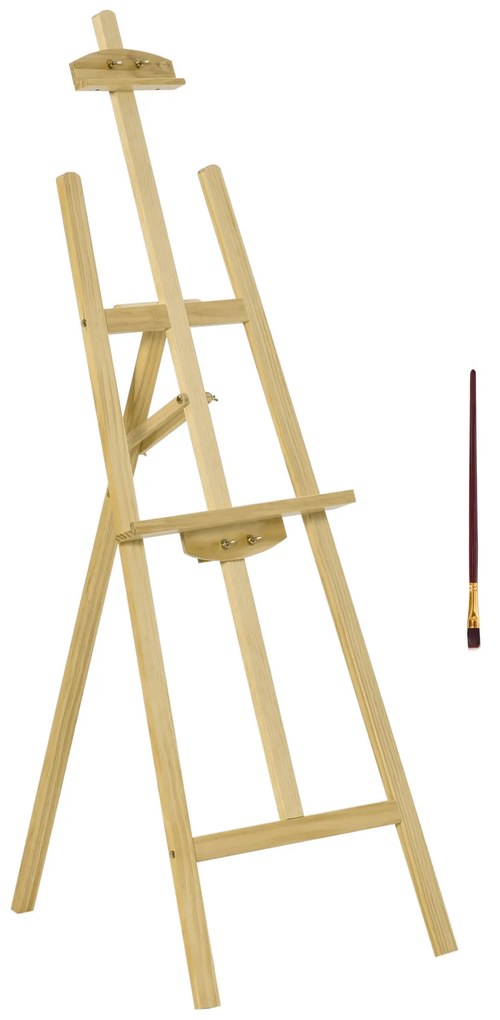 Cavalete Pintura de Madeira Cavalete de Desenho Estúdio Inclinável 90° com Suporte Tripé e Pincel 51,5x71,5x134,5cm Madeira Natural