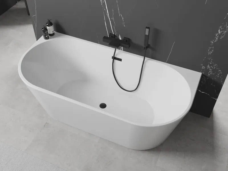 Mexen Oval banheira independente encostada 180 x 80 cm, branca, transbordo preto - 52671808000-70