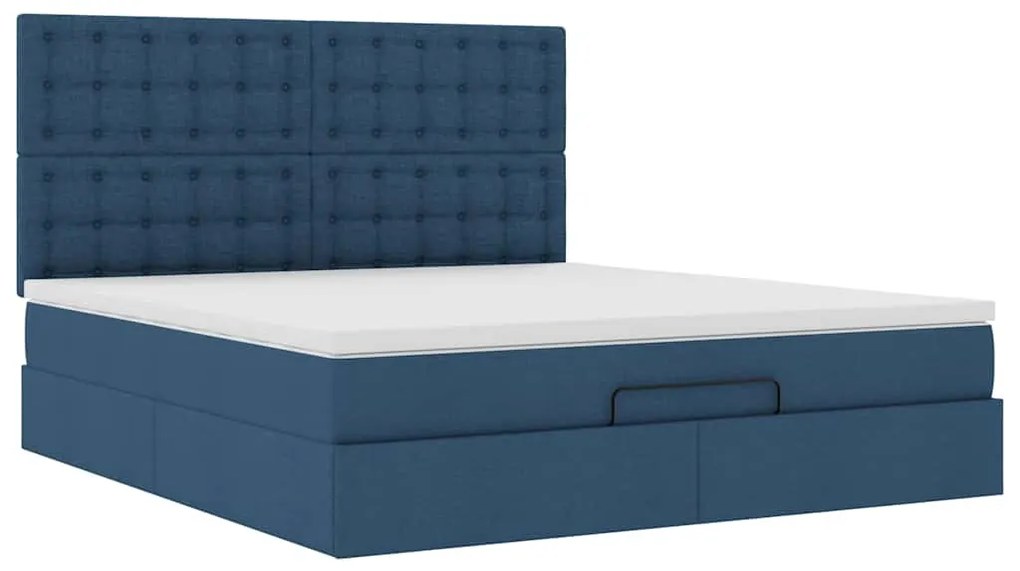 Estrutura de cama otomana com colchão 160x200 cm tecido azul