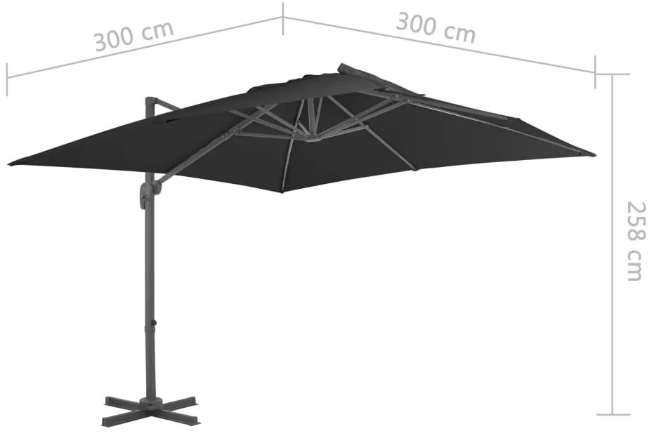 Guarda-sol de jardim cantilever c/ poste alumínio 3x3 m preto