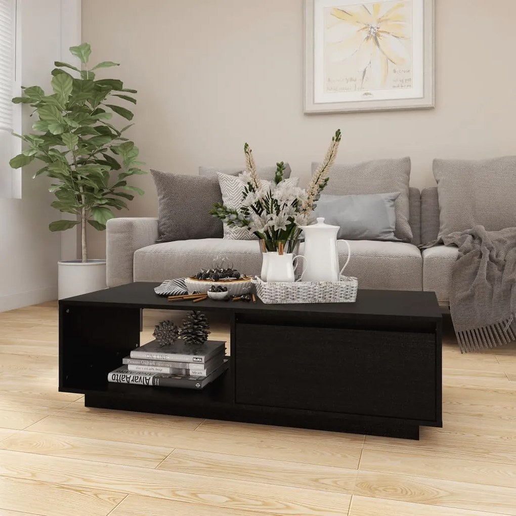 vidaXL Mesa de centro 110x50x33,5 cm madeira de pinho maciça preto