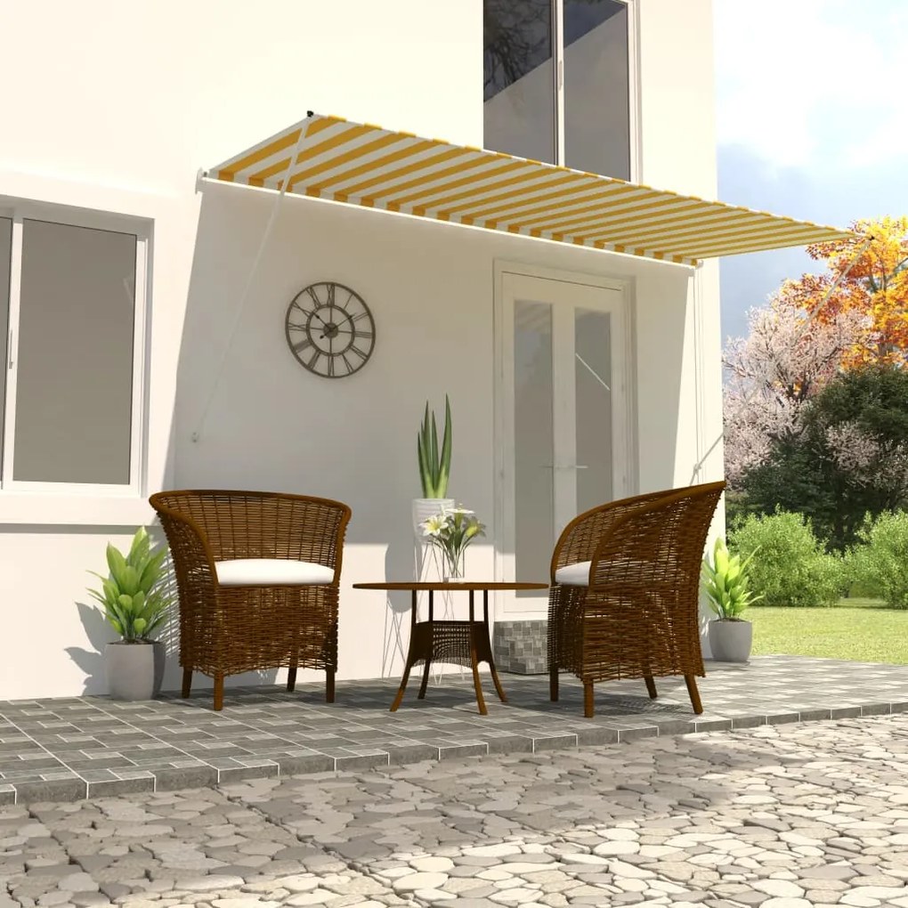 vidaXL Toldo retrátil 400x150 cm amarelo e branco