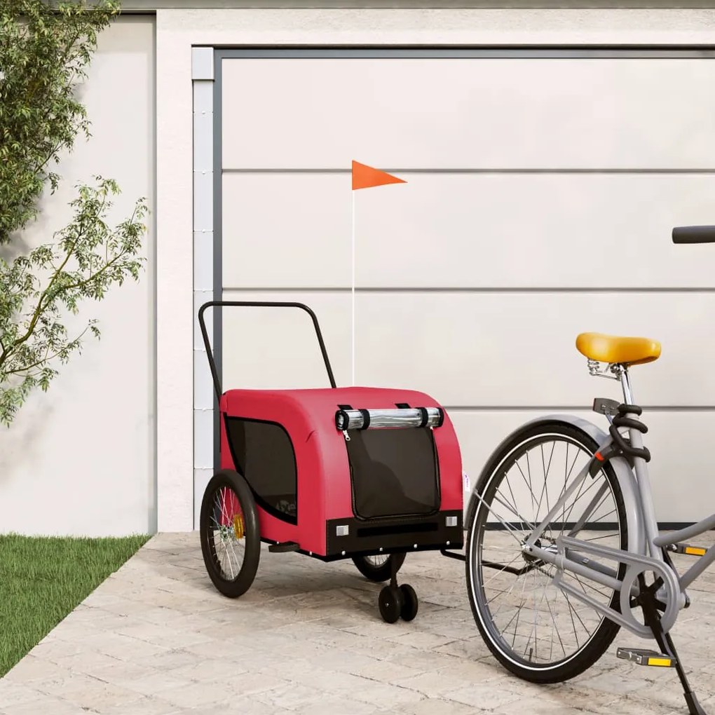 vidaXL Reboque bicicleta p/ animais tecido oxford/ferro vermelho/preto