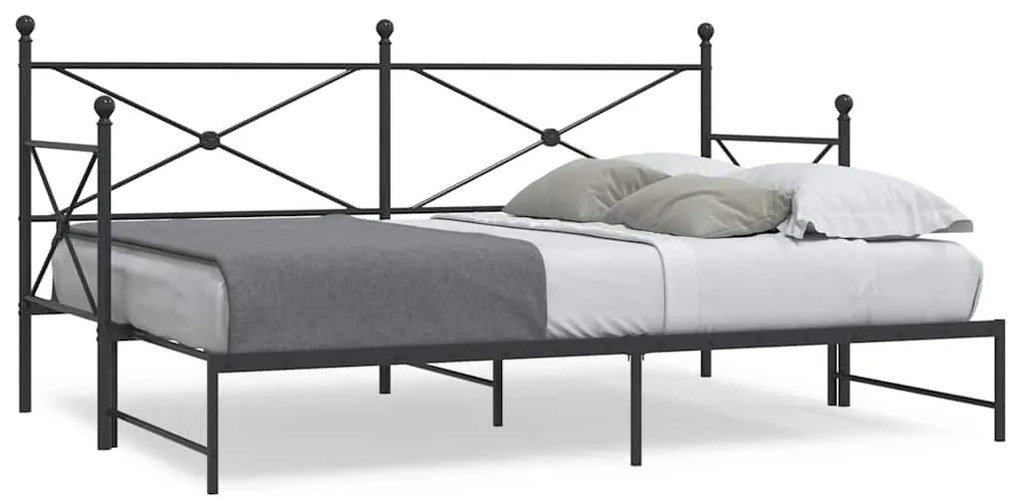 Cama de dia com gavetão sem colchão 90x200 cm aço preto