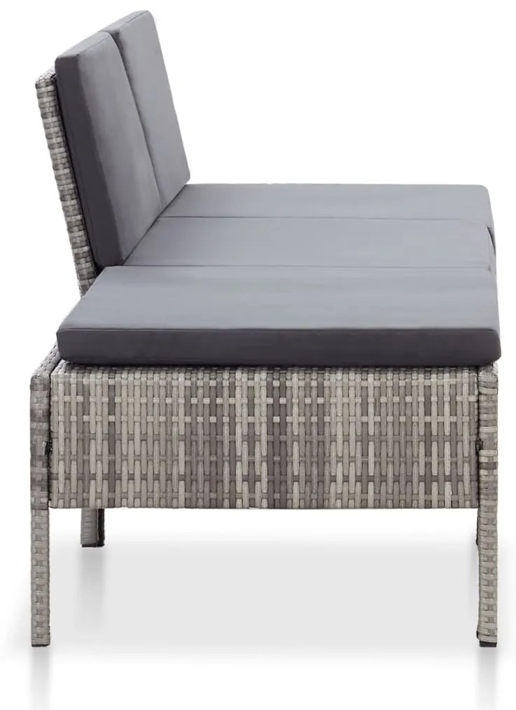 Conjunto lounge de jardim c/ almofadões 3 pcs vime PE cinzento