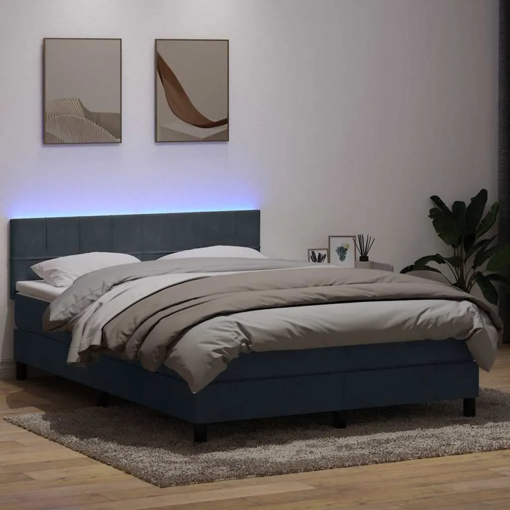 vidaXL Cama box spring c/ colchão e LED 160x220 cm veludo cinzento-escuro