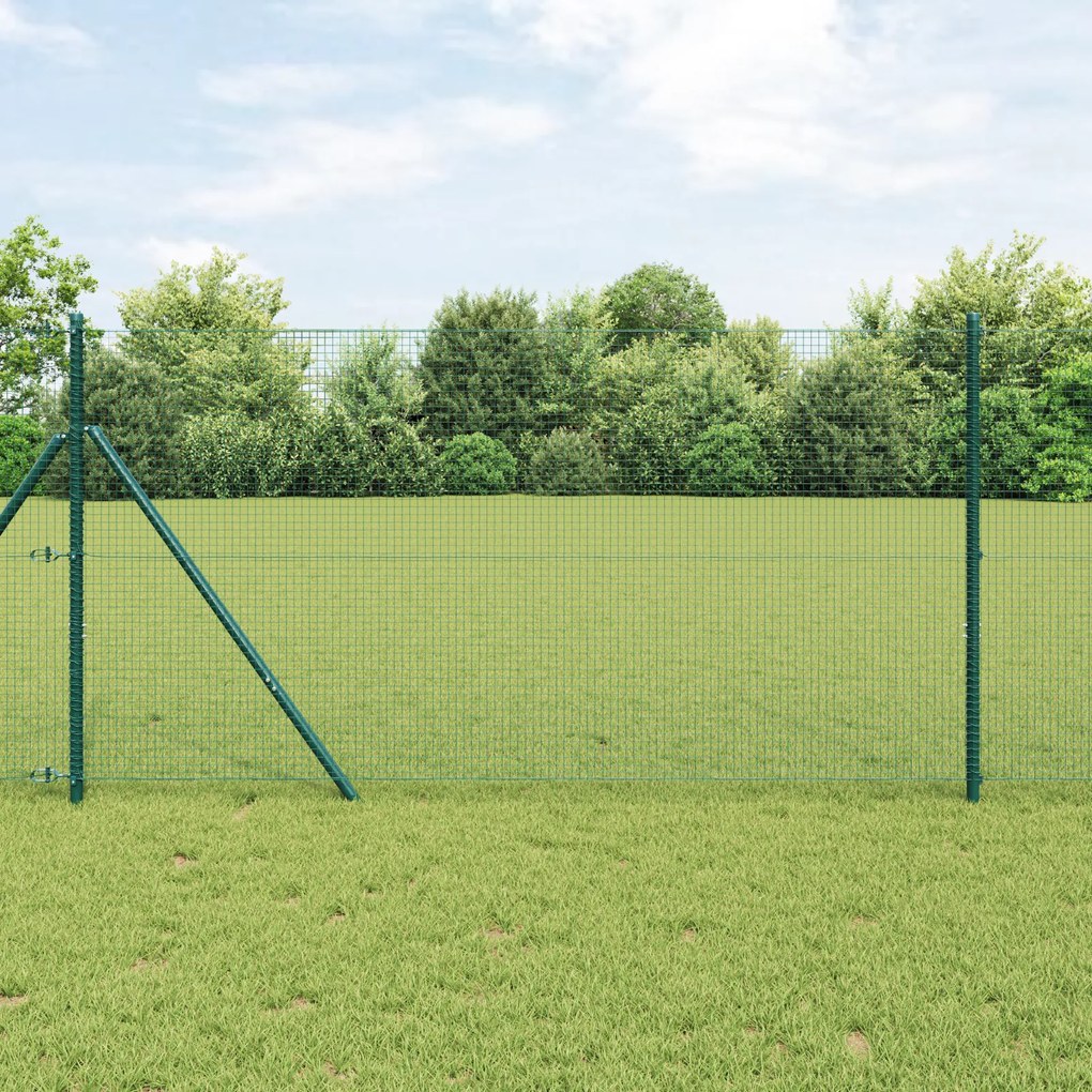Conjunto de Poste de Cerca Conjunto de 2 Verde Aço, PVC 10 x 1 m