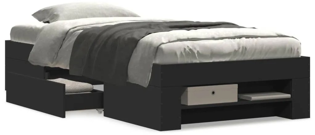 Estrutura de cama 90x190 cm derivados de madeira preto