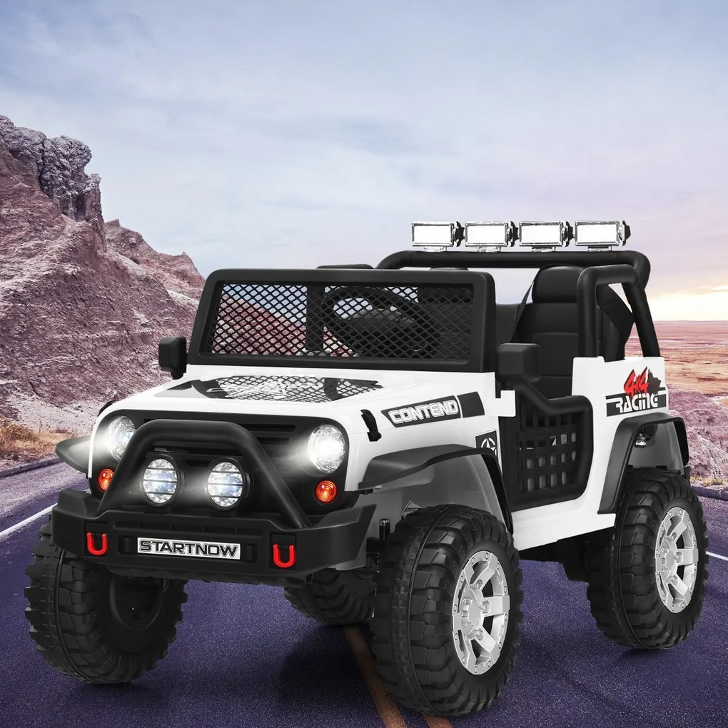 Carro elétrico 12V para crianças com controlo remoto, 3 velocidades, suspensão, música e buzina, para 3 a 7 anos, Branco