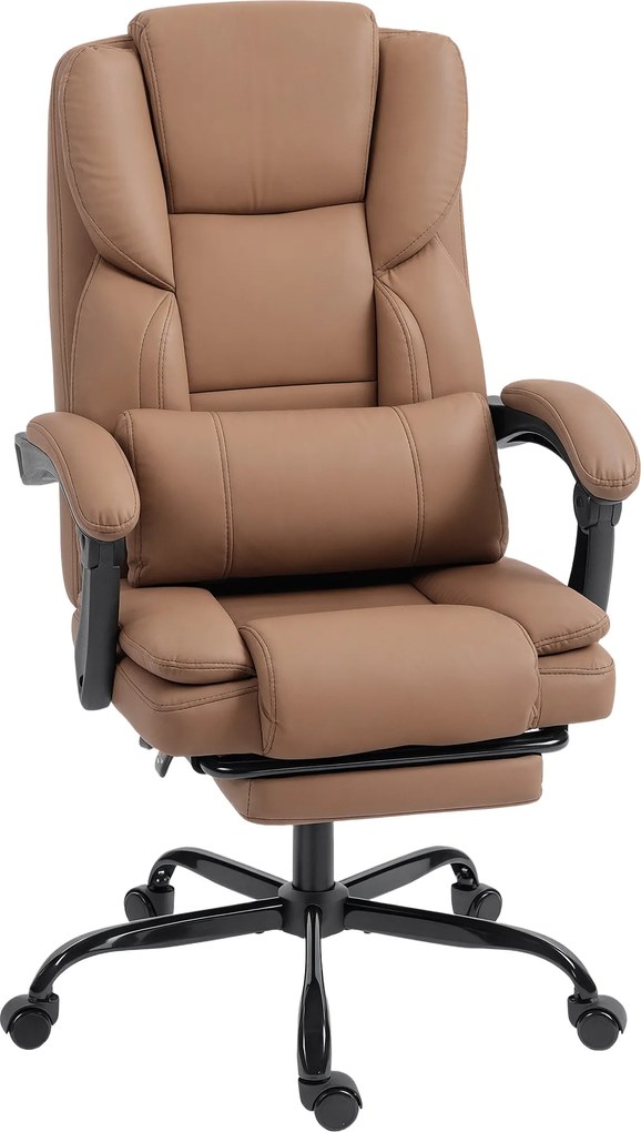 Cadeira de escritório ergonómica, cadeira de escritório com encosto reclinável, altura ajustável, 65 x 67 x 111–119 cm, castanho