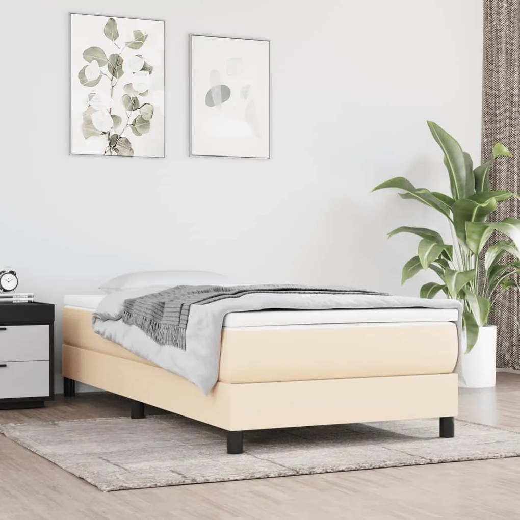 Estrutura de cama sem colchão 90x190 cm tecido creme