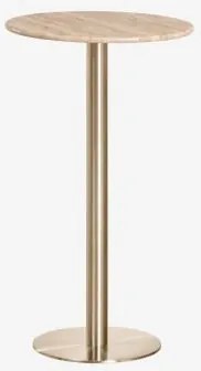 Mesa Alta De Bar Redonda Ø60 Cm Em Pedra Natural Xiren Travertino - Dourado Escovado - Sklum