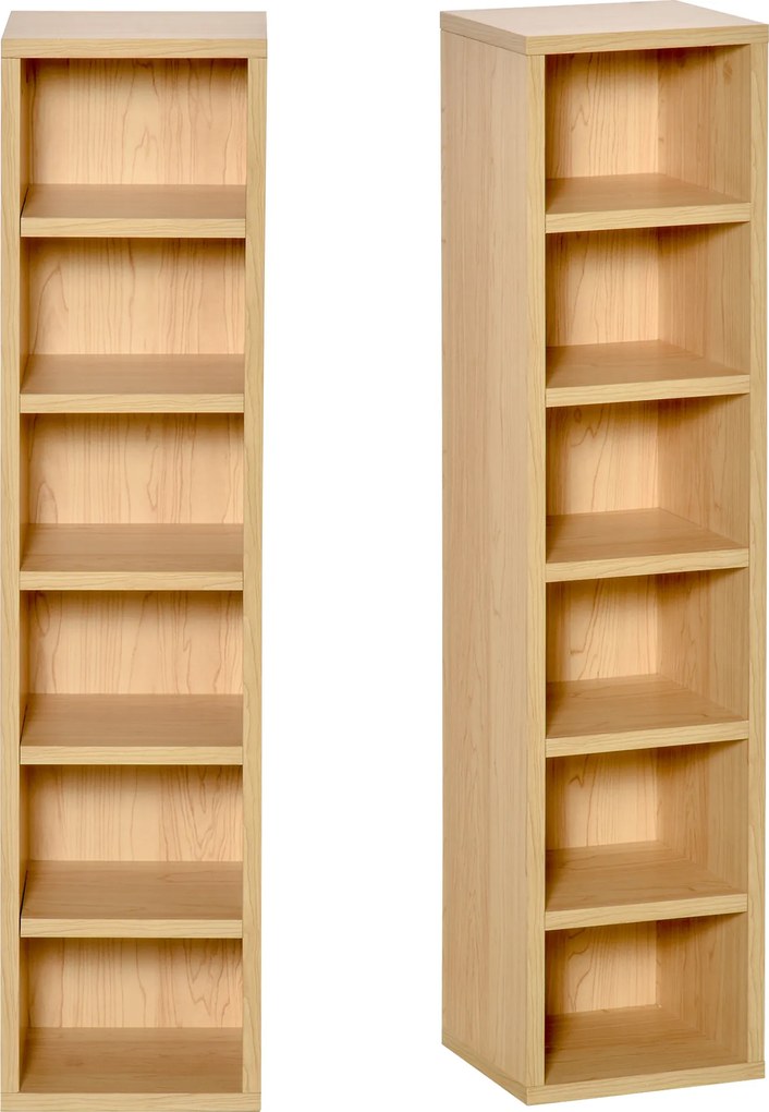 Conjunto de 2 estantes verticais para arrumação de CDs e DVD 21 x 19 x 88 cms, com 6 + 6 compartimentos, capacidade máxima: 160 CDs, cor: faia