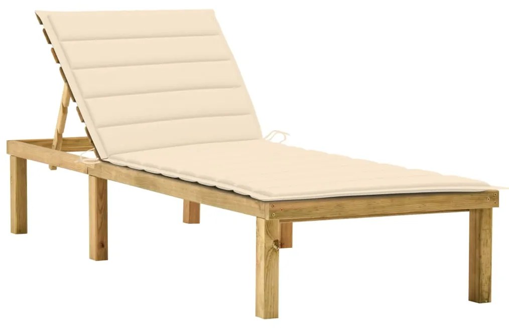 3065851 vidaXL Espreguiçadeira com almofadão cor creme pinho impregnado