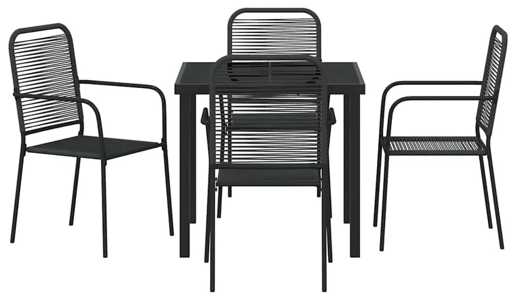 Conjunto de Jantar de 5 Peças em Rattan Preto e Aço