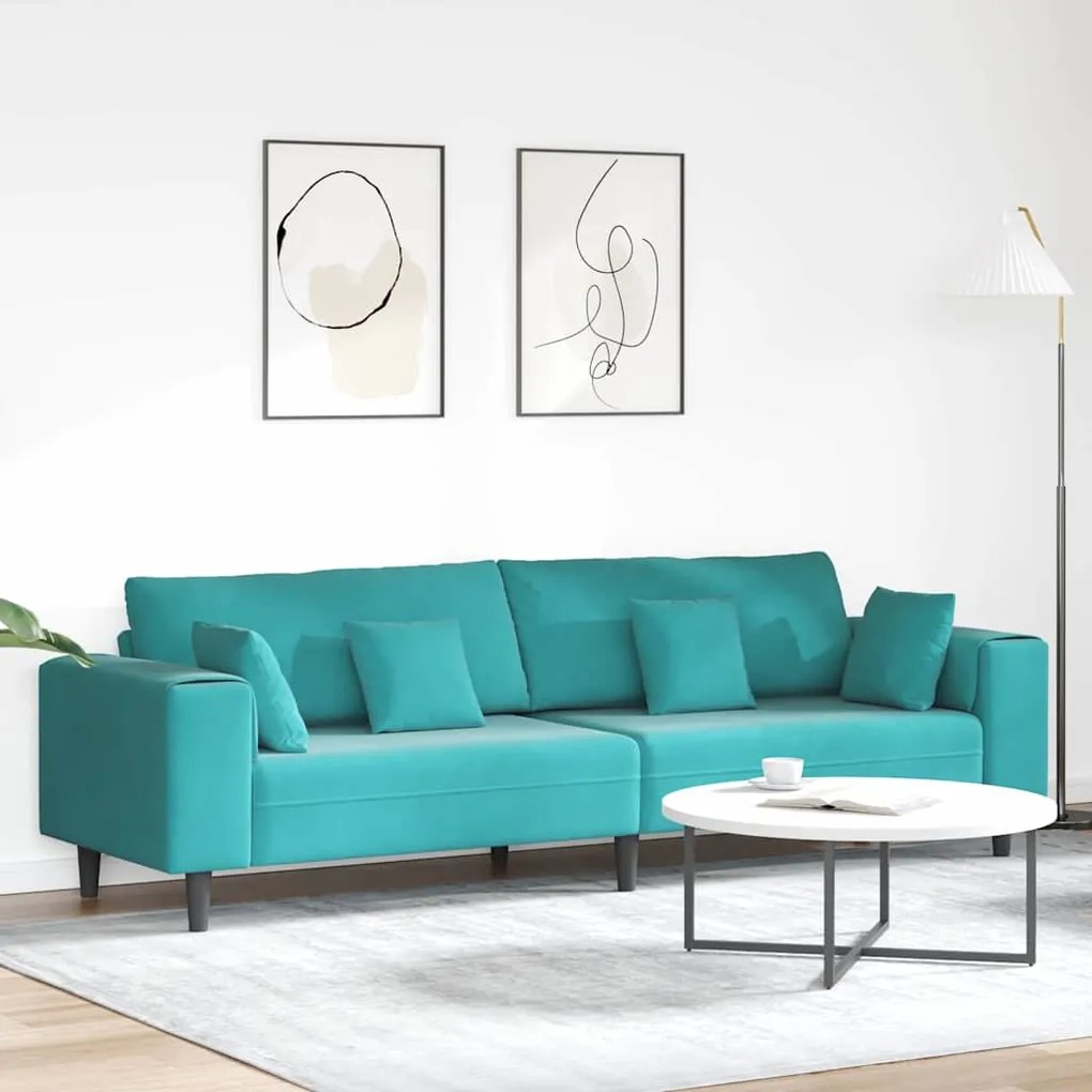 vidaXL Sofá de Veludo com almofada Turquesa 208 cm Veludo