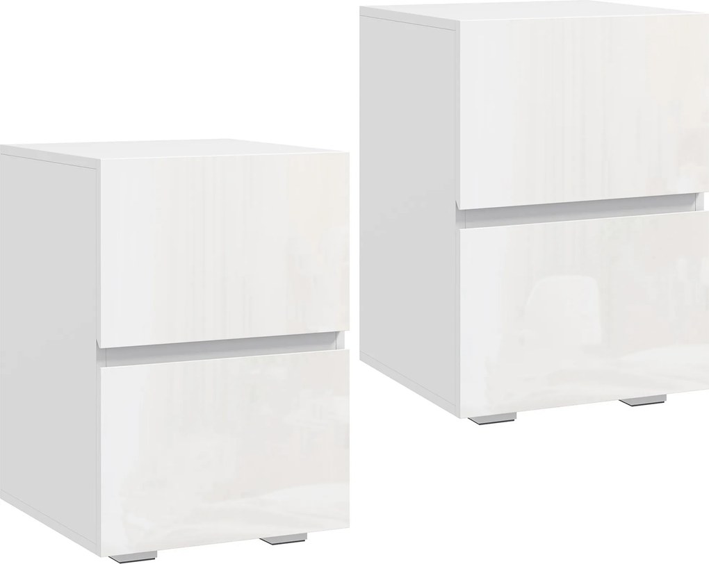 Conjunto de 2 Mesas de Cabeceira para Quarto com 2 Gavetas, Capacidade 30 kg, 40x40x58 cm, Branco