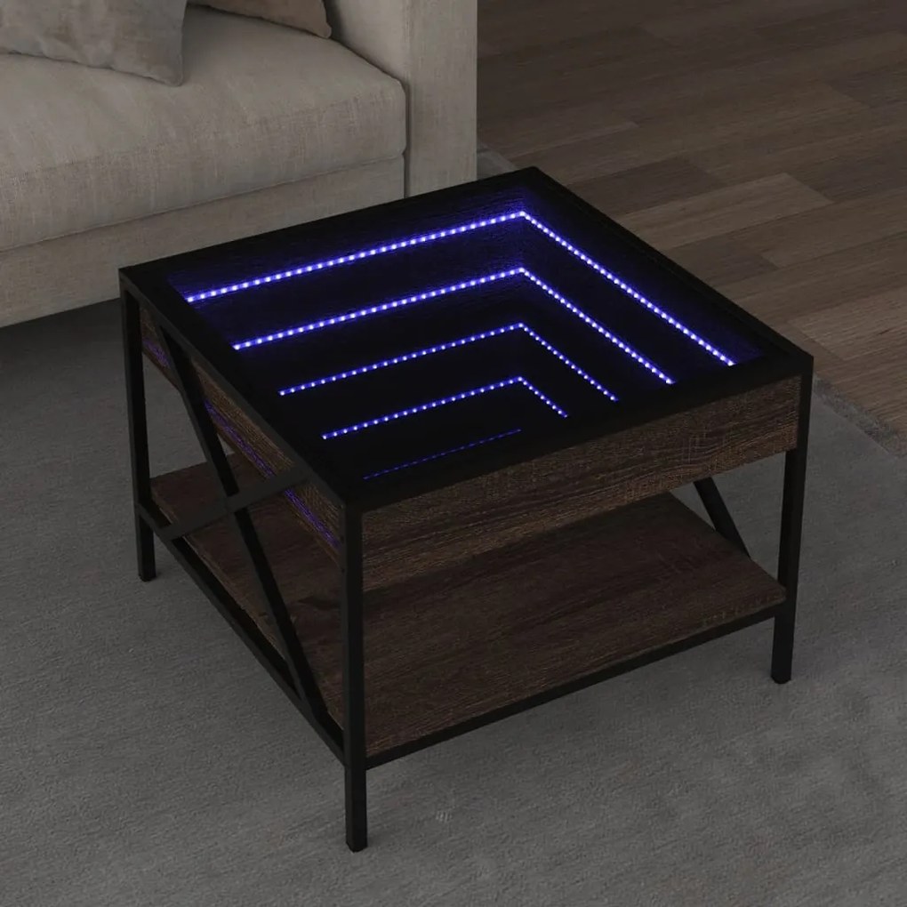 Mesa de centro luzes LED Infinity 50x50x38 cm carvalho castanho