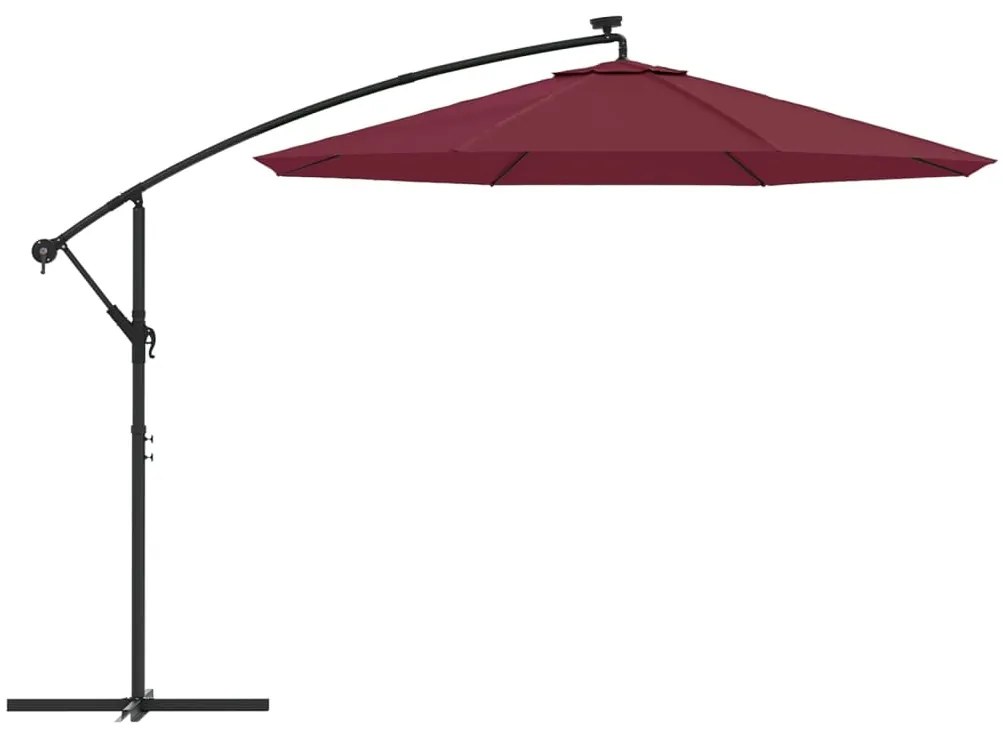 Guarda-sol de jardim cantilever c/ LED/poste aço vermelho tinto