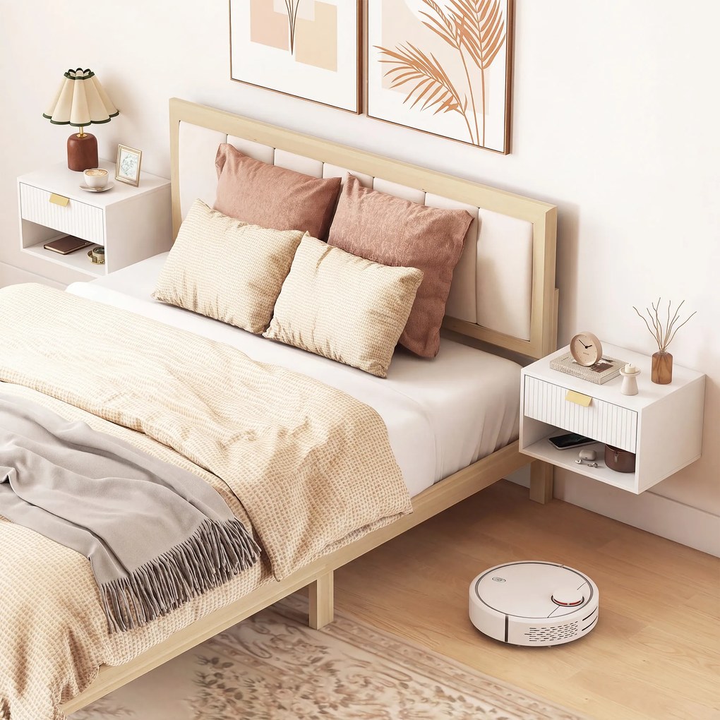 Conjunto de Mesas de Cabeceira Flutuantes com Gaveta Estriada e Prateleira Aberta 40x30x25 cm Branco