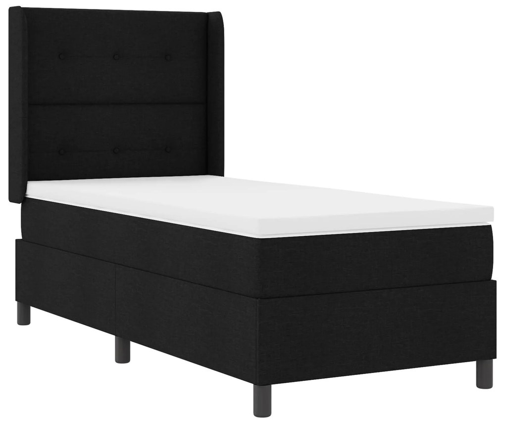 Cama Box Spring com Colchão e LED Preto 90x200 cm Tecido
