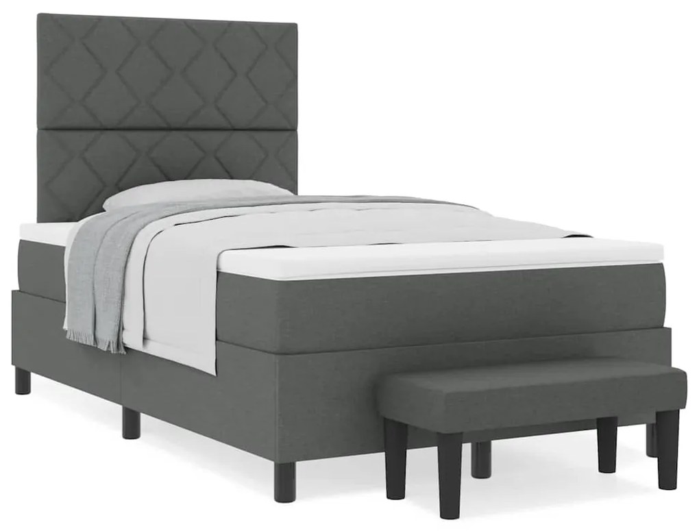 Cama Box Spring com Colchão &amp; Banco Cinza Escuro 120x200 cm Tecido