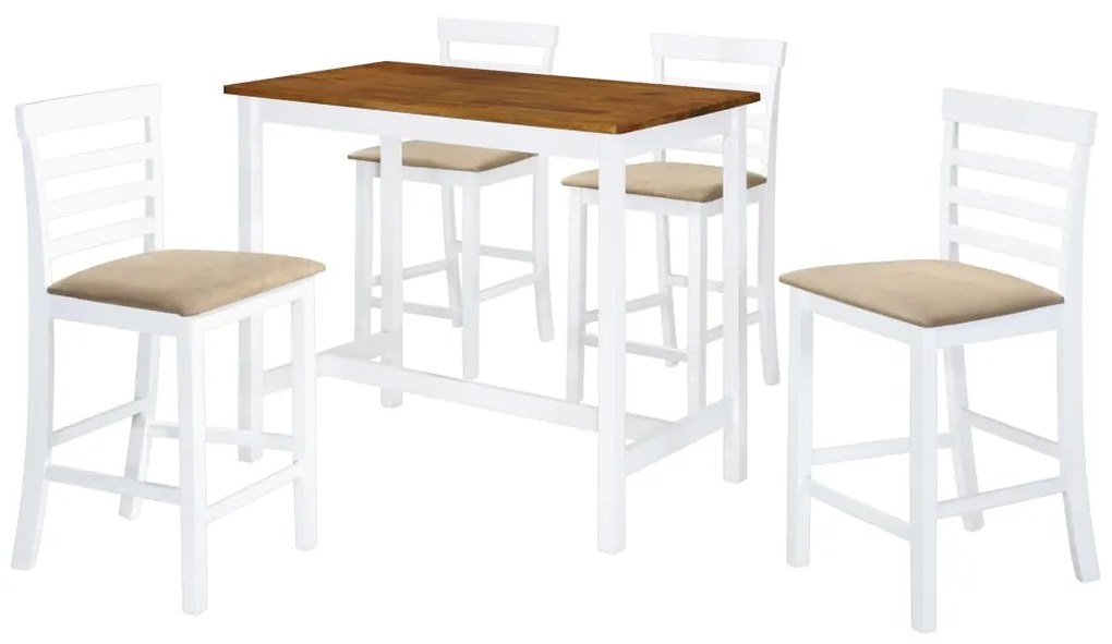 vidaXL Mesa e cadeiras de bar 5 pcs madeira maciça castanho e branco