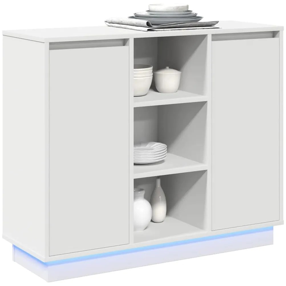 Sideboard com LED Branco 90x32x75 cm em Madeira Compensada