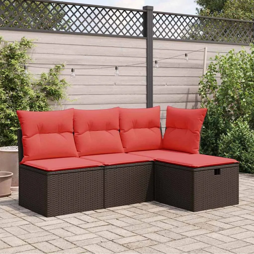 vidaXL Banco de jardim com almofada marrom 55x55x37 cm vime sintético