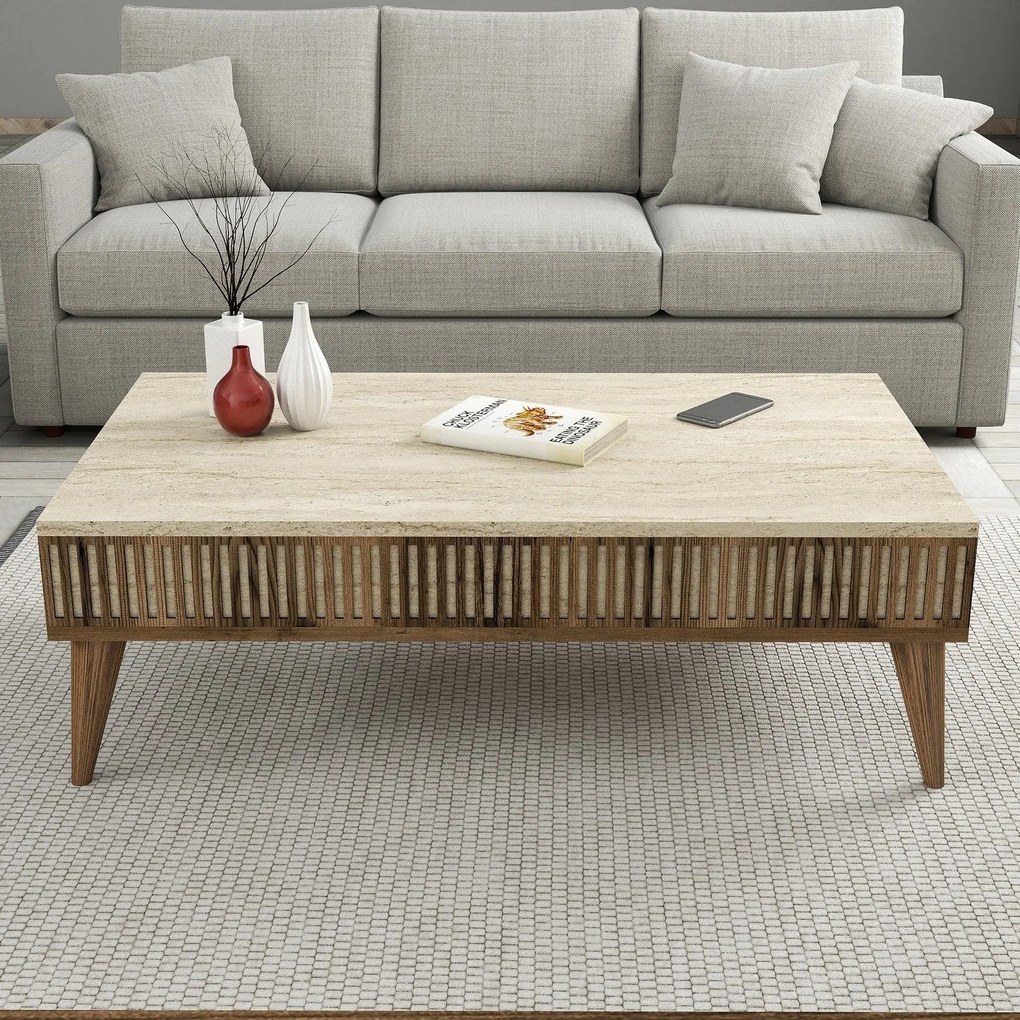 Mesa de Centro Milan – Nogueira Travertino – 105x35x60 cm