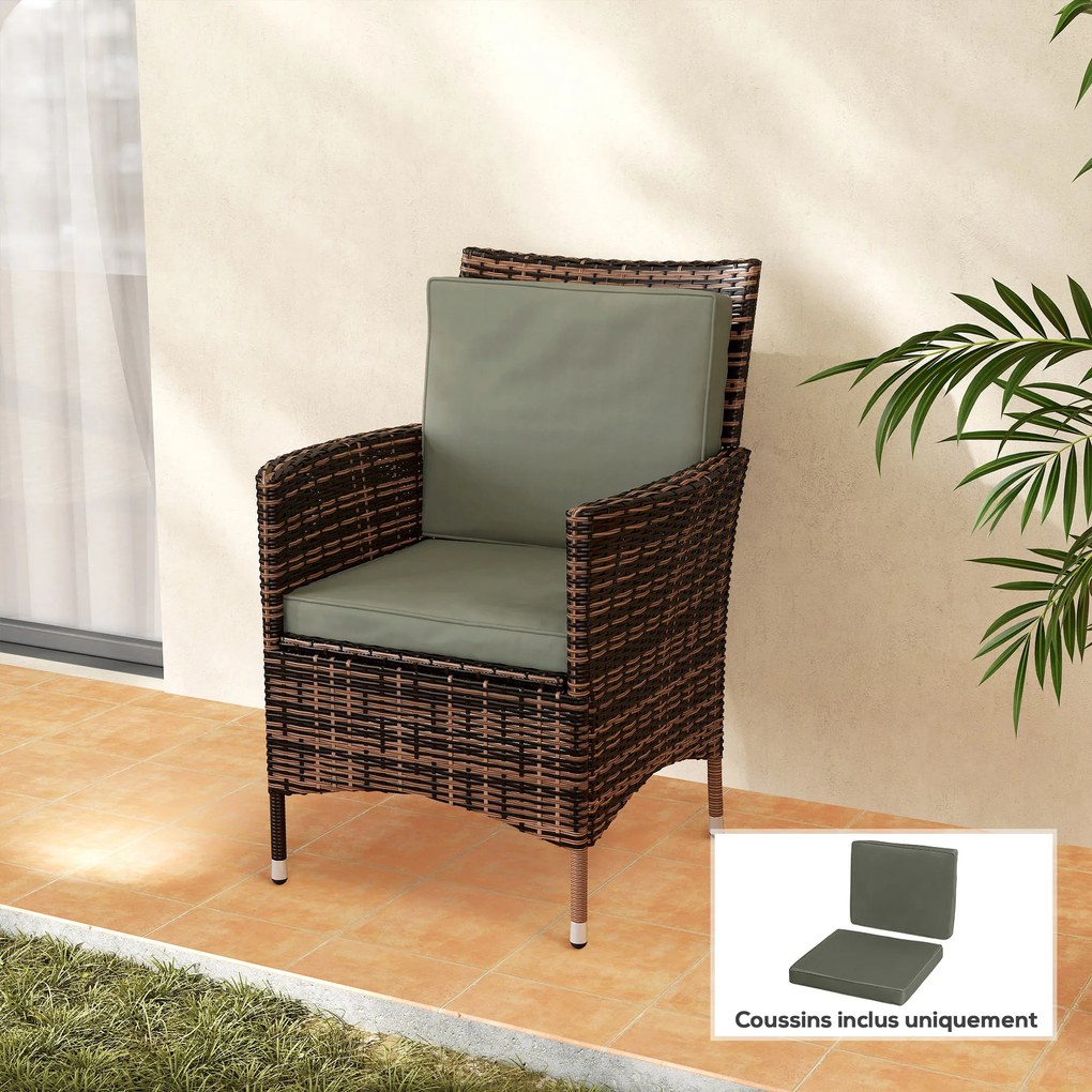 Almofadas para cadeiras e poltronas de jardim (NÃO INCLUÍDO) – assento e encosto com capas removíveis em poliéster, 56x52/56x46 cm, cinzento escuro