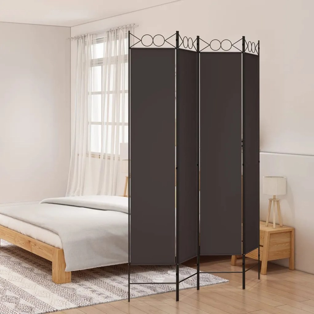 vidaXL Biombo/divisória com 4 painéis 160x220 cm tecido castanho