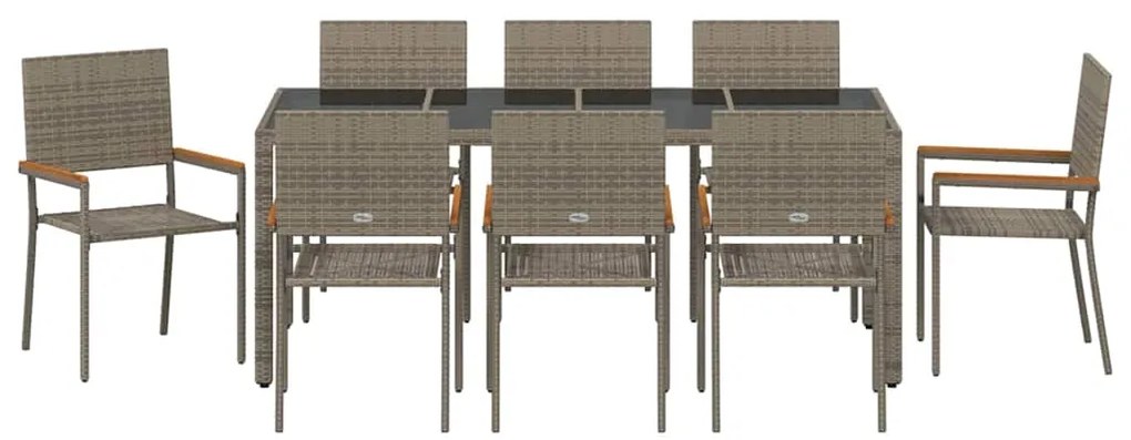 Conjunto de Jantar para Jardim vidaXL 9 Peças Cinza Vime