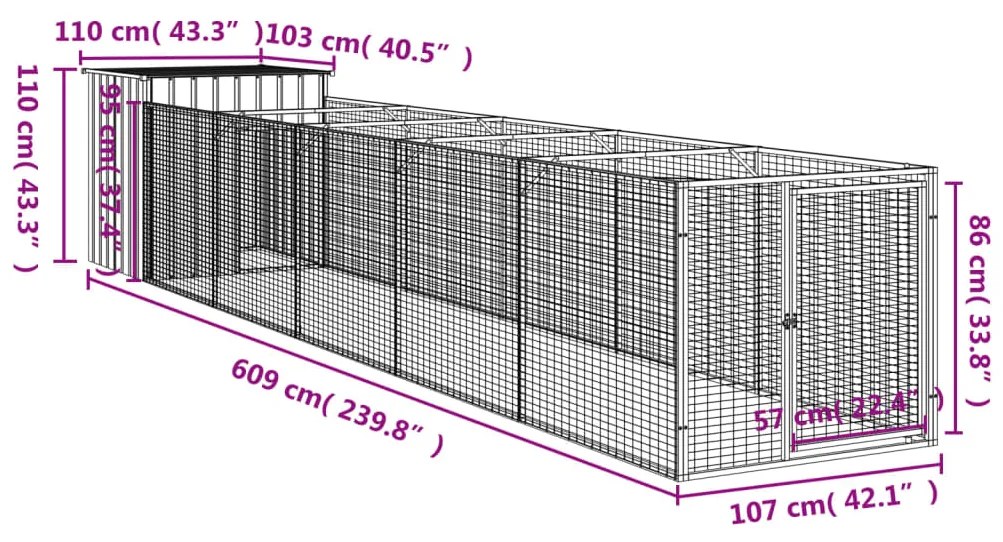 Casota p/ cães c/ parque 110x609x110 cm aço galvaniz. antracite