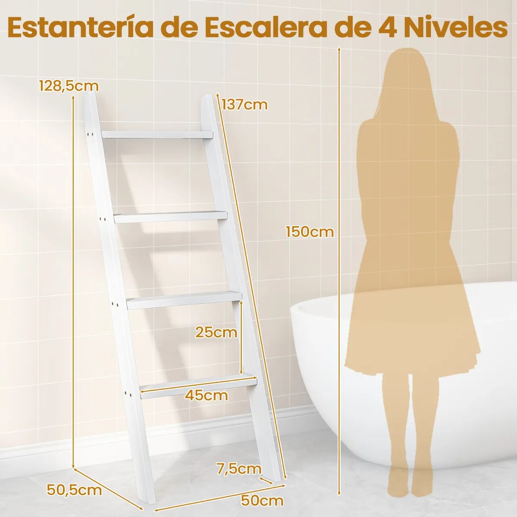 Suporte toalhas em forma escada de 4 níveis  50 × 7,5 × 137 cm Branco