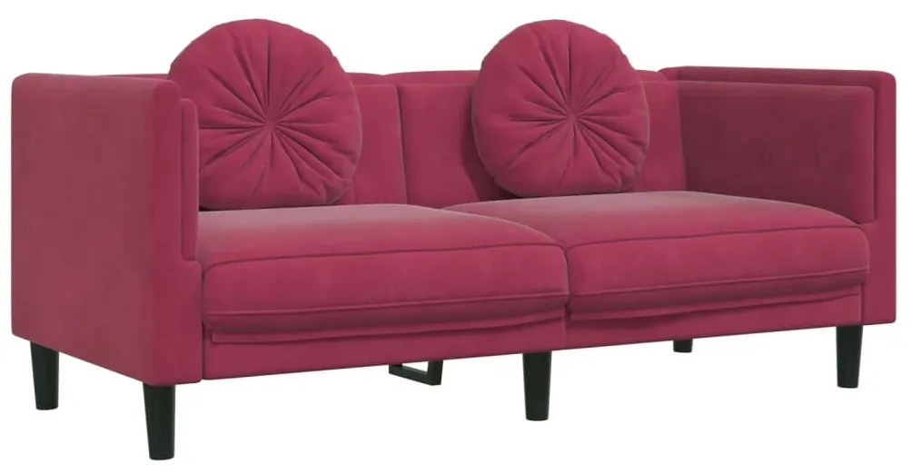 3 pcs conjunto de sofás com almofadas veludo vermelho-tinto