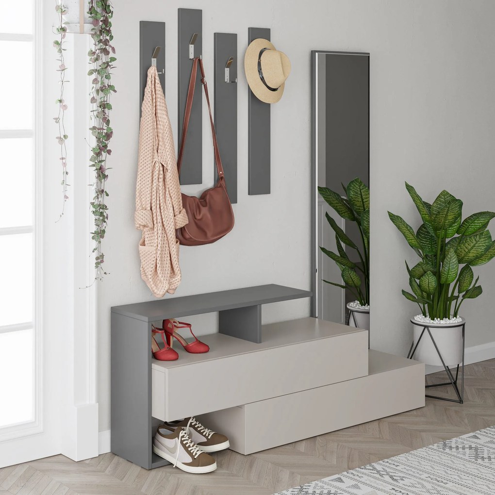 Hall Stand Ramda – Light Mocha Anthracite – 137 cm x 54,5 cm x 35 cm