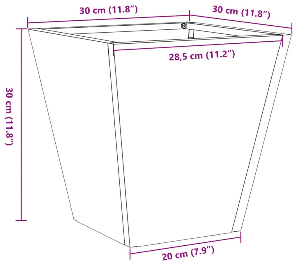 Vaso/floreira de jardim 30x30x30 cm aço corten